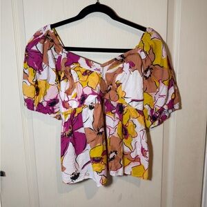 Nine West Floral Blouse - Pink, Yellow, White